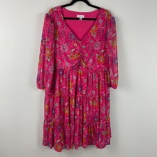 Susan Graver Lined Printed Mesh V-Neck Tiered Dress Size 2X Petite A638815 Pink