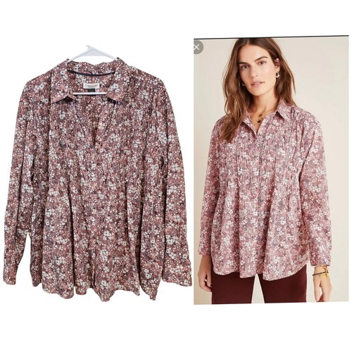 Anthropologie Pilcro The Sasha Smocked Button Down Ditsy Floral Collar Blouse