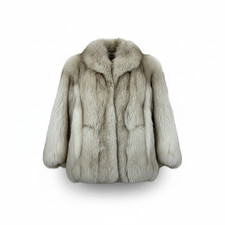 THE BON MARCHE Fox Real Fur Half Coat Jacket Voluminous Thick Warm Size M