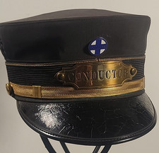 Vintage Gmo Rail Road Conductor Hat W Vtg Santa Fe Pin Size 6 34 R