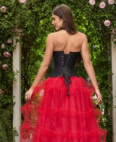 Women Overbust Lace Up Boned Bustier Corset Top Burlesque Waist Trainer Lingerie