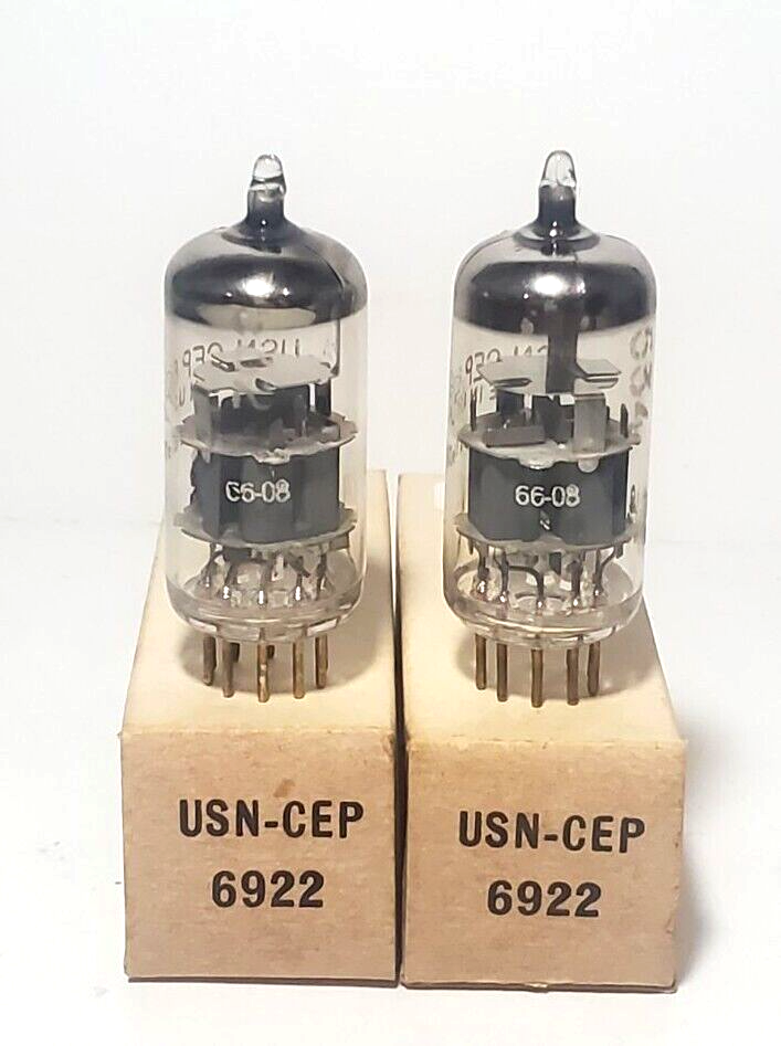 1966 Matched Pair Amperex USN CEP 6922 Gold Pin Vacuum Tubes Tested NOS
