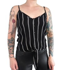 H M Black Tank-top White Stripes Tie Hem Detail Women's  4