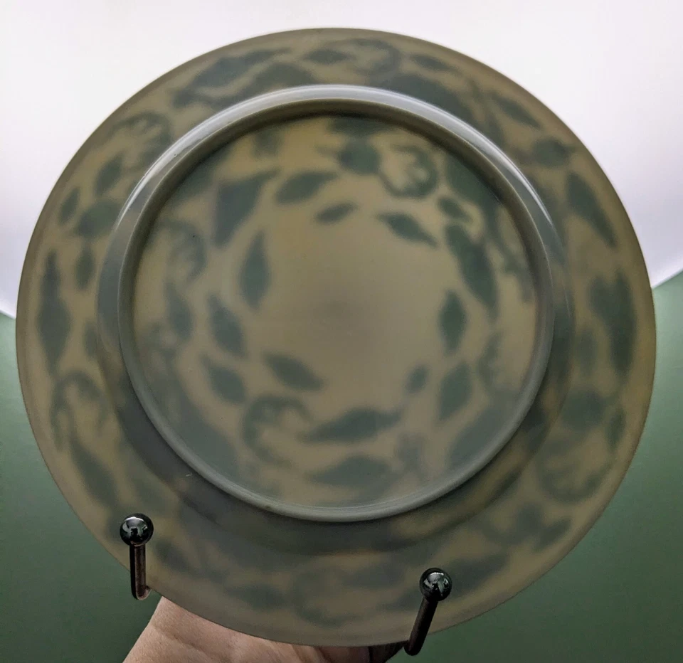 Plato de porcelana en relieve vintage chino de dos dragones verdes esmaltado, Ø7,2" Foto 3 de 4