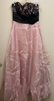 Roberta Formal Strapless Dress Juniors Size 11 Pink Body With  Black Lace  Prom