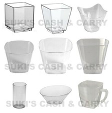 REUSABLE PLASTIC CLEAR DESSERT SHOT GLASSES CUPS SQUARE/ROUND/CONICAL