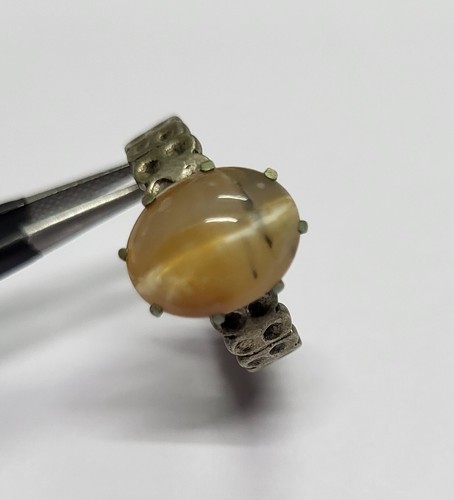 Sterling Silver Men’s Ring SZ 6.5 US Natural Cat’s Eye Yellow Quartz Vintage - Bild 11 von 14