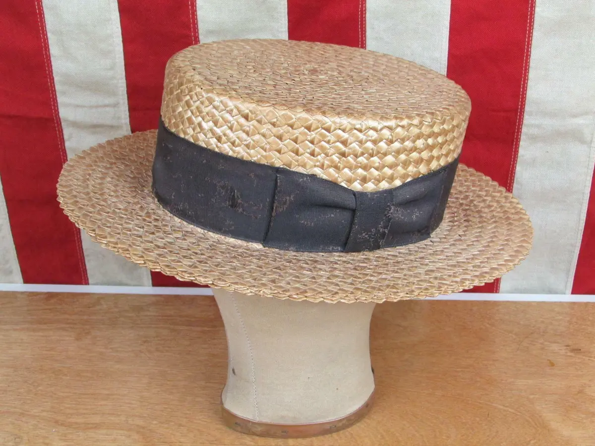 Vintage s Bee Cool Straw Boater Hat Skimmer Spectator Antique Display  Prop