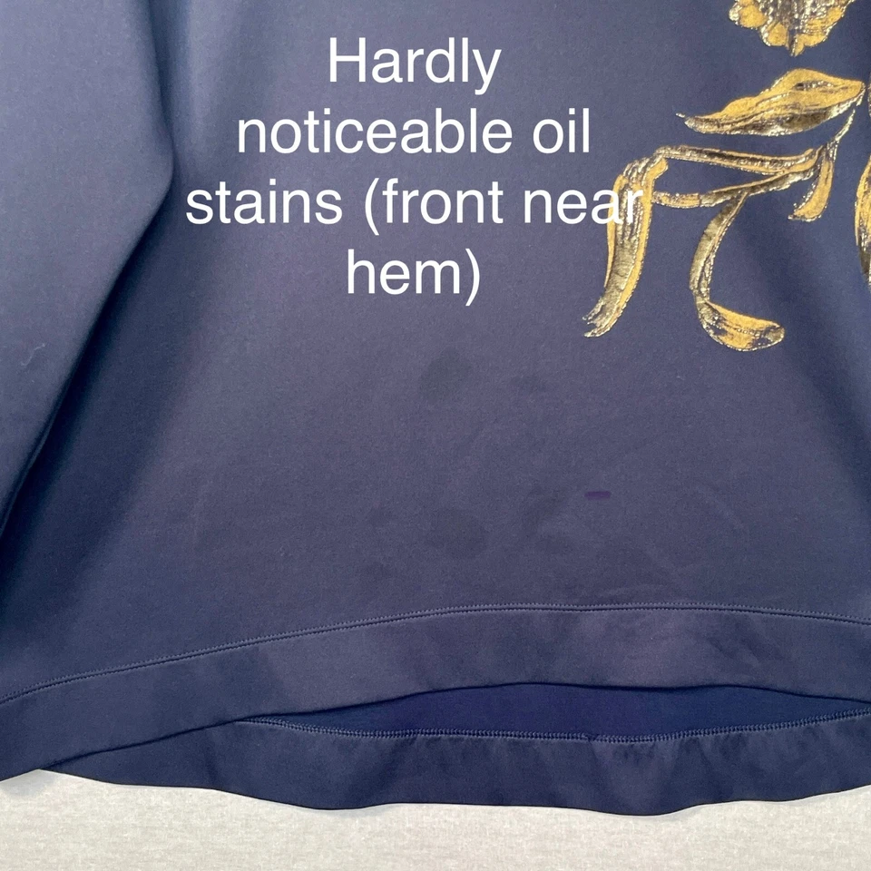 Sudadera Chico's Mujer Talla XL (3) Azul Marino Lámina Dorada Floral Pullover Relajado Foto 4 de 4