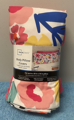 Mainstays 20'' x 54'' Floral Fuchsia Pink Print Zipper Body Pillow Cover Faux 2pc