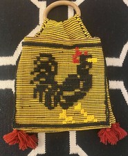 Vintage Woven Double-Saddlebag With Rooster Made In Portugal 17  x11  