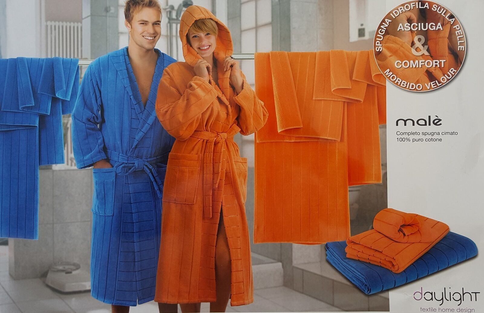 Coordinato Bagno 6 Pz Daylight: Accappatoio e Asciugamani in Spugna