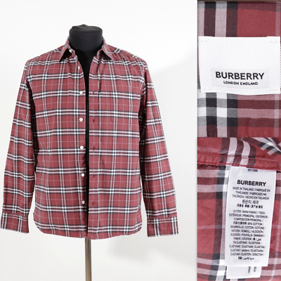 Men's Burberry London Cotton Matte Red Check Shirt Size L 180/100A
