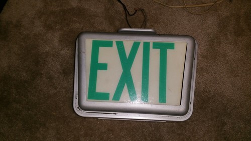 Edwin F Guth 1968 green EXIT LIGHT 2 side SIGN top mount dual a19 bulb 12x9x6 - Picture 2 of 12