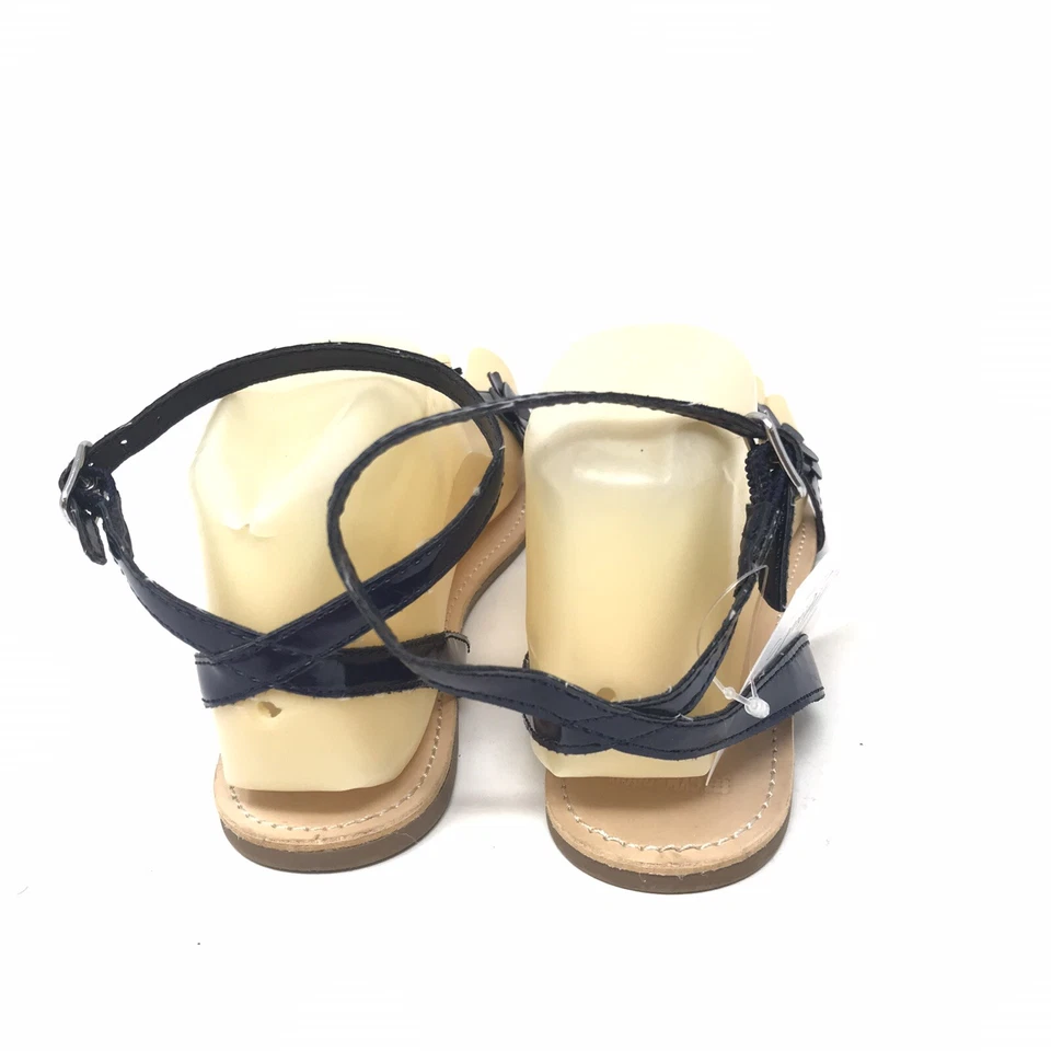 Sandálias sociais GYMBOREE azul marinho floral patenteado meninas jovens tamanho 1 biqueira aberta plana - Imagem 4 de 4