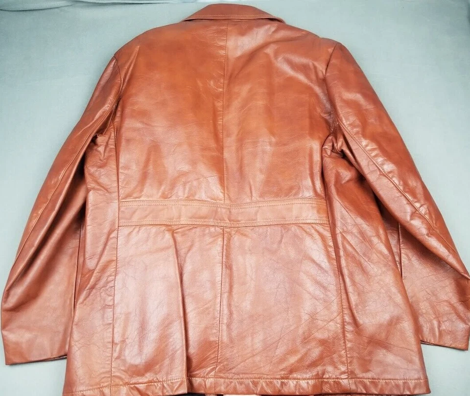Chaqueta De Colección Reed Ropa Deportiva Para Hombre Marrón Carmelo 100% Cuero Abrigo 44 L Años 70 Abrigo Foto 3 de 4