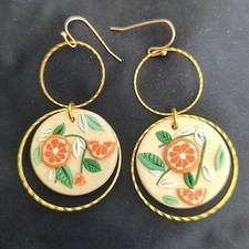 EUC Clay Orange Blossom Goldtone Dangle Earrings