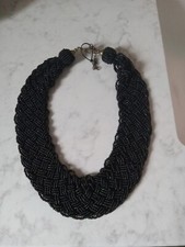 Black Beaded Braided Neck Collar Necklace Fes...