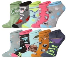 Tipi Toe Women's 10 Pairs Colorful Novelty Patterned Low Cut/No Show Socks