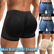 Mens Butt Padded Boxer Briefs Breathable Mesh Underwear Hip Enhancer Underpants