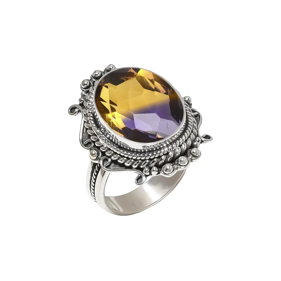 Anillo ajustable de plata de ley 925 maciza con piedras preciosas de ametrino joyería de novia V6503 Foto 3 de 4