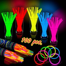 100 Pack Colorful 8'' bracelet Glow Sticks With Connectors For Halloween Party
