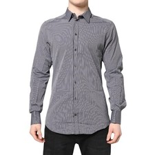 DOLCE & GABBANA Shirt Black White Striped GOLD Formal Dress Men 41/US16/L 340usd