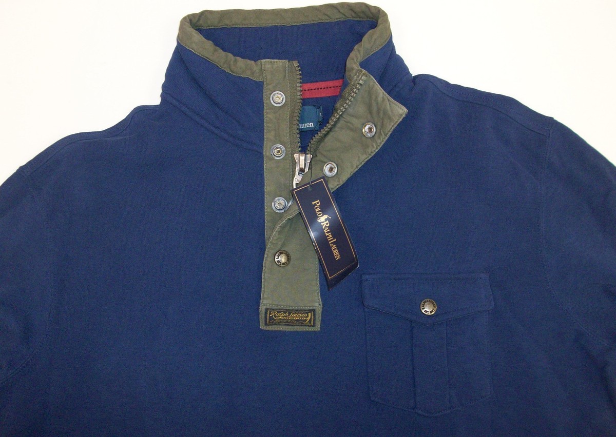 Polo Ralph Lauren Men's Blue French Terry Mock Neck Sweatshirt