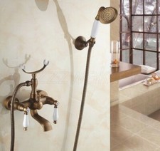 Antique Brass Wall Mount Clawfoot Bath Tub Faucet Tap w/ Handheld Shower Ztf156