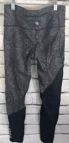 Lululemon Peleton Speed Wunder Under Gray/Black Size 6 Leggings With Pocket's - Picture 2 of 5