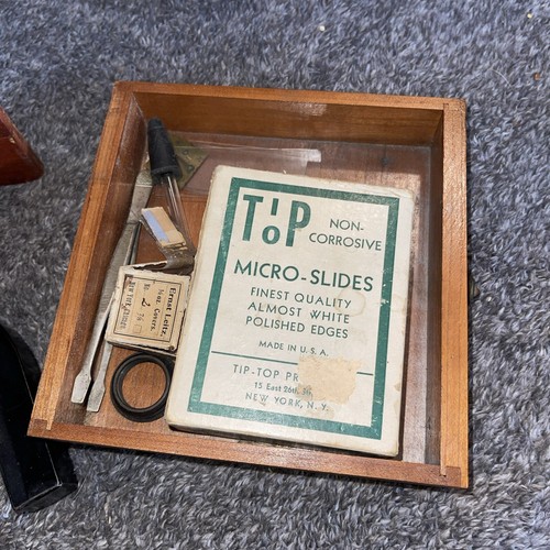 Antique Brass Bausch & Lomb Optical Co Microscope In Box accessories and slides - Picture 3 of 12