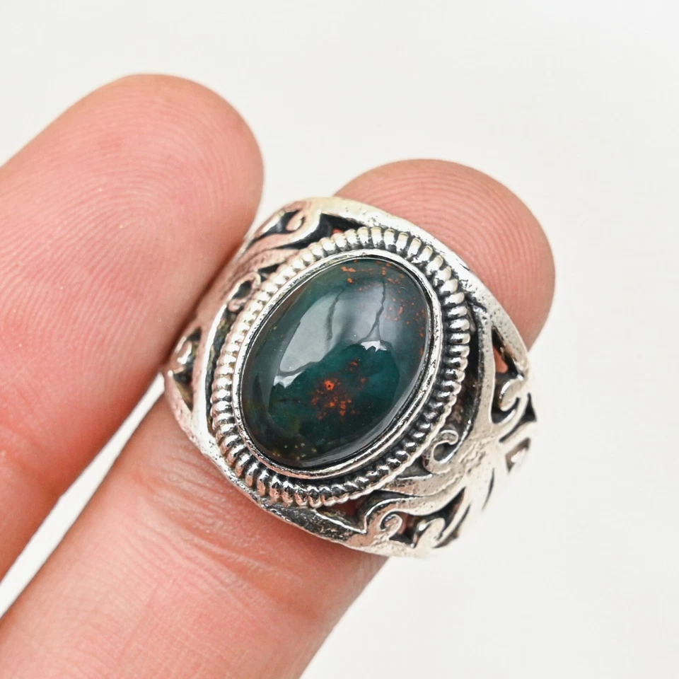 Hermoso anillo de piedra de sangre para hombre de plata de ley 925 anillo llamativo todas las tallas M194 Foto 2 de 4