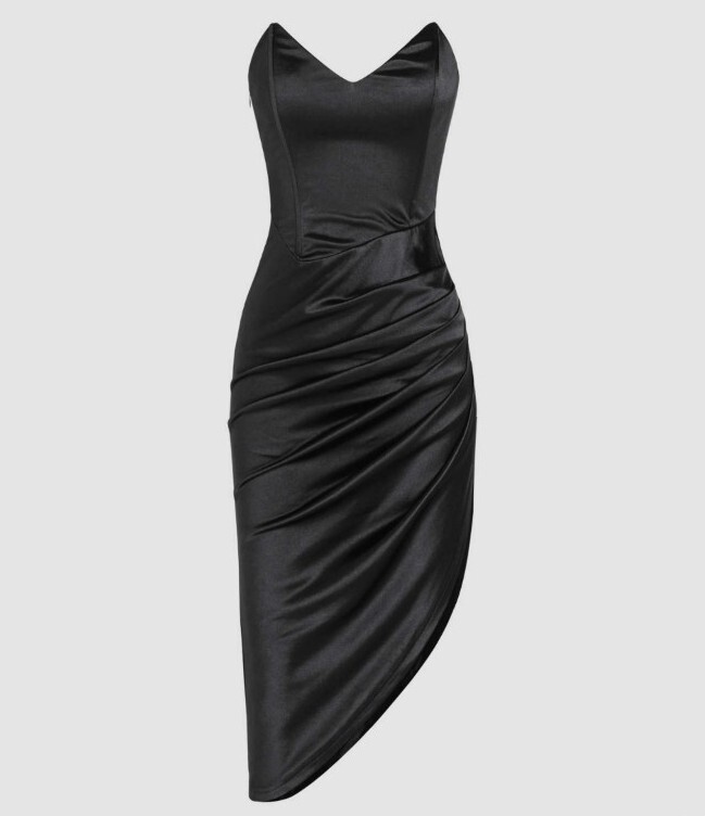 Cider - Black Dress Solid Ruched Strapless Midi Dress Size 8 NEW Cider - Black Dress Solid Ruched Strapless Midi Dress Size 8 NEW