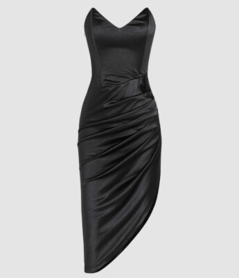 Cider - Black Dress Solid Ruched Strapless Midi Dress Size 8 NEW | eBay