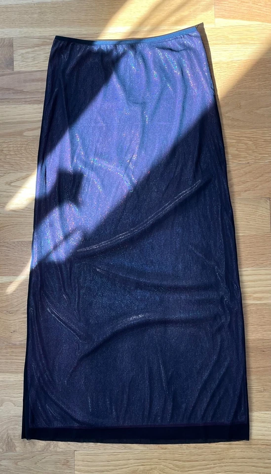 Vivienne Tam Vintage 90s Nylon Sheer Mesh Holographic Pink Black Skirt Size 2 - Image 2 of 4