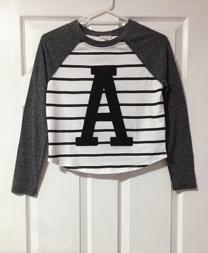 River Island Grey Stripe Applique 100% Cotton Raglan Sleeve Top Tee - Size 12 - Picture 2 of 5