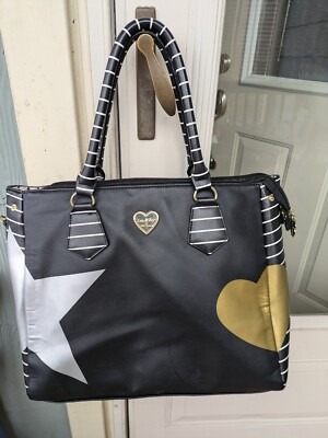 Luv Betsy Johnson Tote Black White Stars/Heart Bag