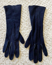 Womens Vintage Blue Suede Leather Gloves Sz 6 Lined Driving Fall Winter Classic