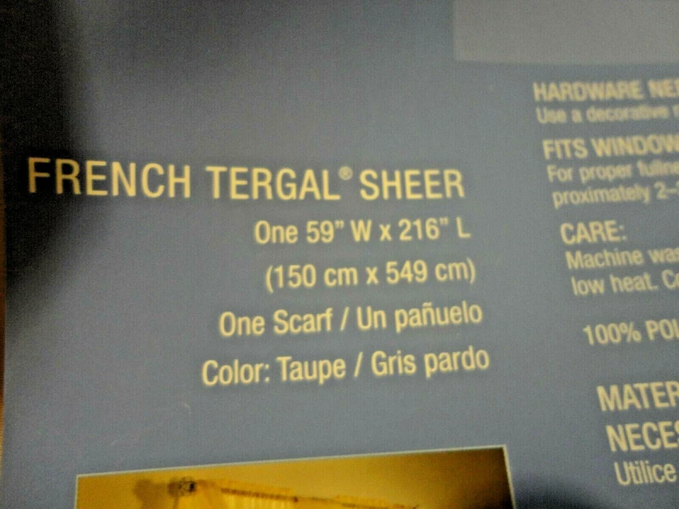 Designables French France Tergal Sheer Scarf in Taupe Color 59” W x 216" L New - Image 3 of 4