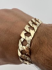9ct Solid Gold Men's Bracelet 8.5 INCH - 14mm Flat Curb FULL UK HALLMARK & BOXED