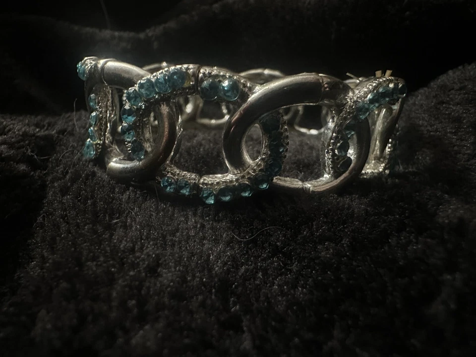 Pulseira de corrente de prata com pedras de água-marinha elástica tamanho único aço inoxidável - Imagem 4 de 4