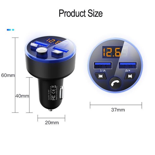 FM Transmitter Auto Bluetooth Kfz Radio Adapter mit Dual USB Ladegerät für Handy - Bild 19 von 19