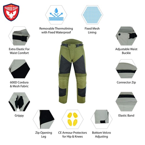 Warrior Motorcycle SUMMER MESH 600D Cordura Textile 3M Breathable Armour Trouser - Picture 34 of 44