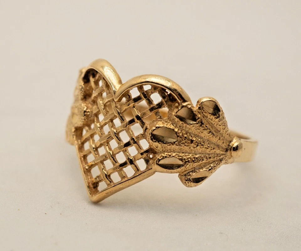 VTG 90's Beverly Hills Gold 14K Solid Gold Filigree Heart Ring Size 7 - Image 2 of 4