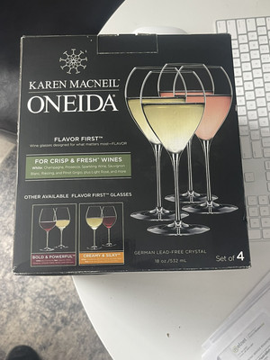 Oneida Karen MacNeil 4-Piece Wine Glass Set NEW, Crisp And Fresh Wines, Germany