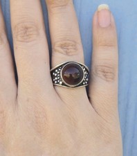 Acid Queen Ursa Ring deep red Amber Sterling Silver Warrior Ring Sz 8