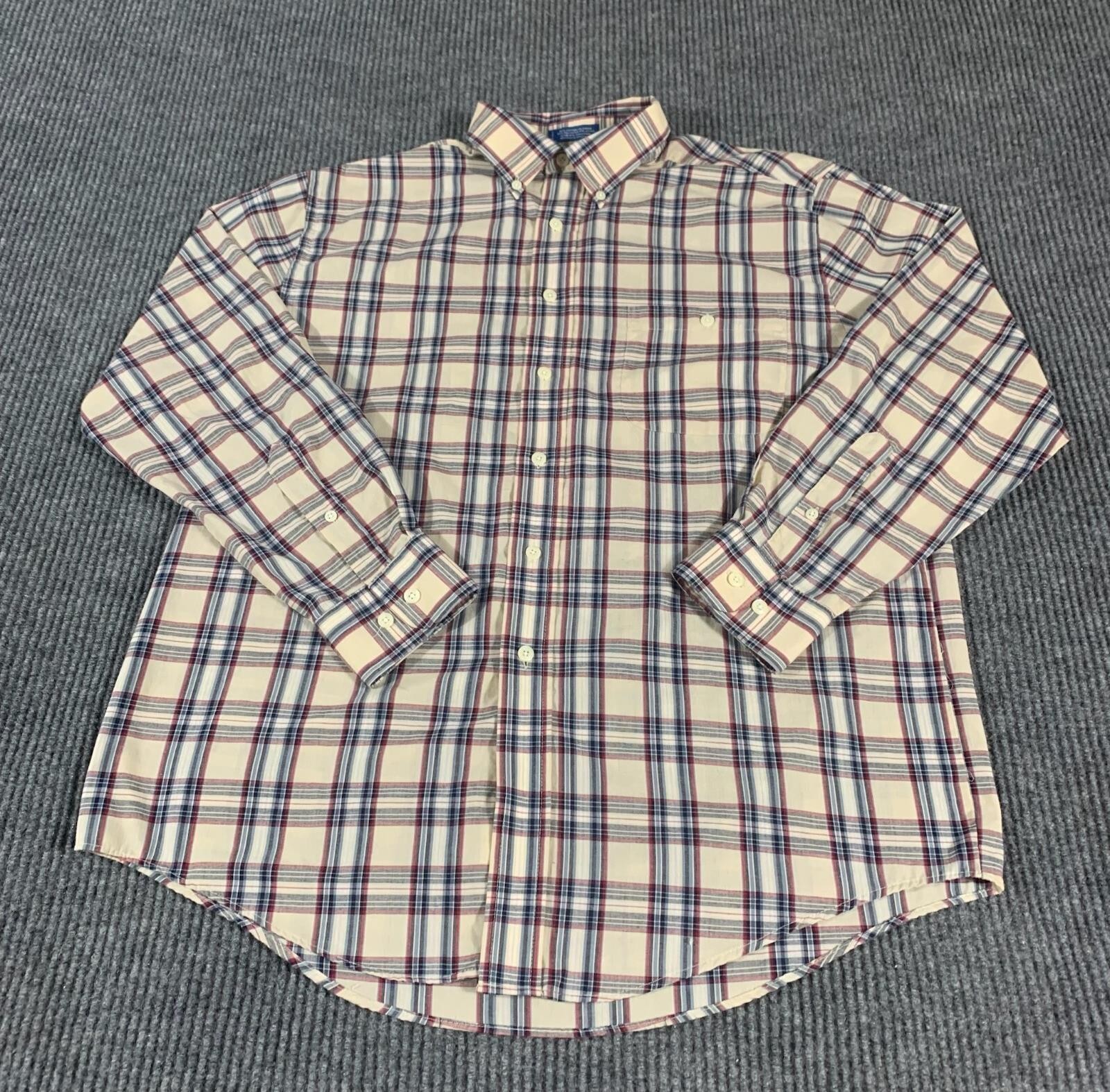 VTG Towncraft Shirt Mens Medium Beige Plaid Button Up Cotton Blend Wrinkle Free