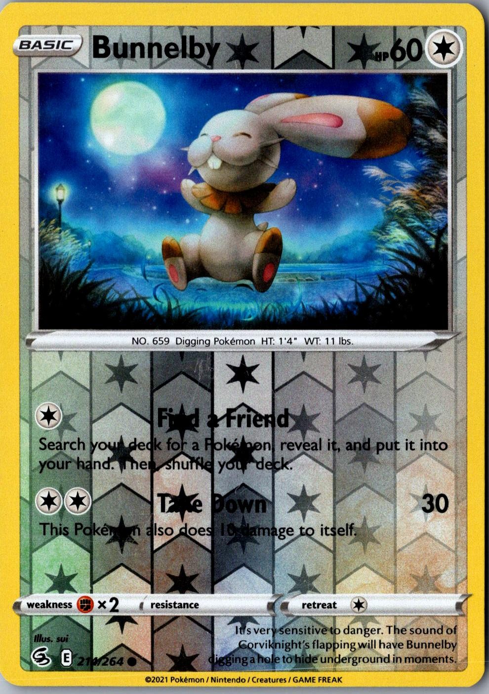 Bunnelby Reverse Holo 214/264 Common SWSH08: Fusion Strike LP Pokemon Card