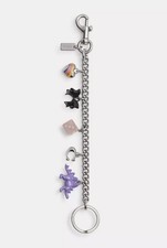 NWT Coach Motif Chain Bag Charm Stegosaurus Dice Bow Heart In Silver Multi CZ633