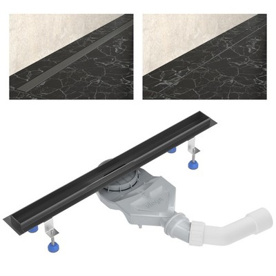 Aquabad  Slim Schwarzmatt Edelstahl Duschrinne Duschablauf Bodenablauf Schmal